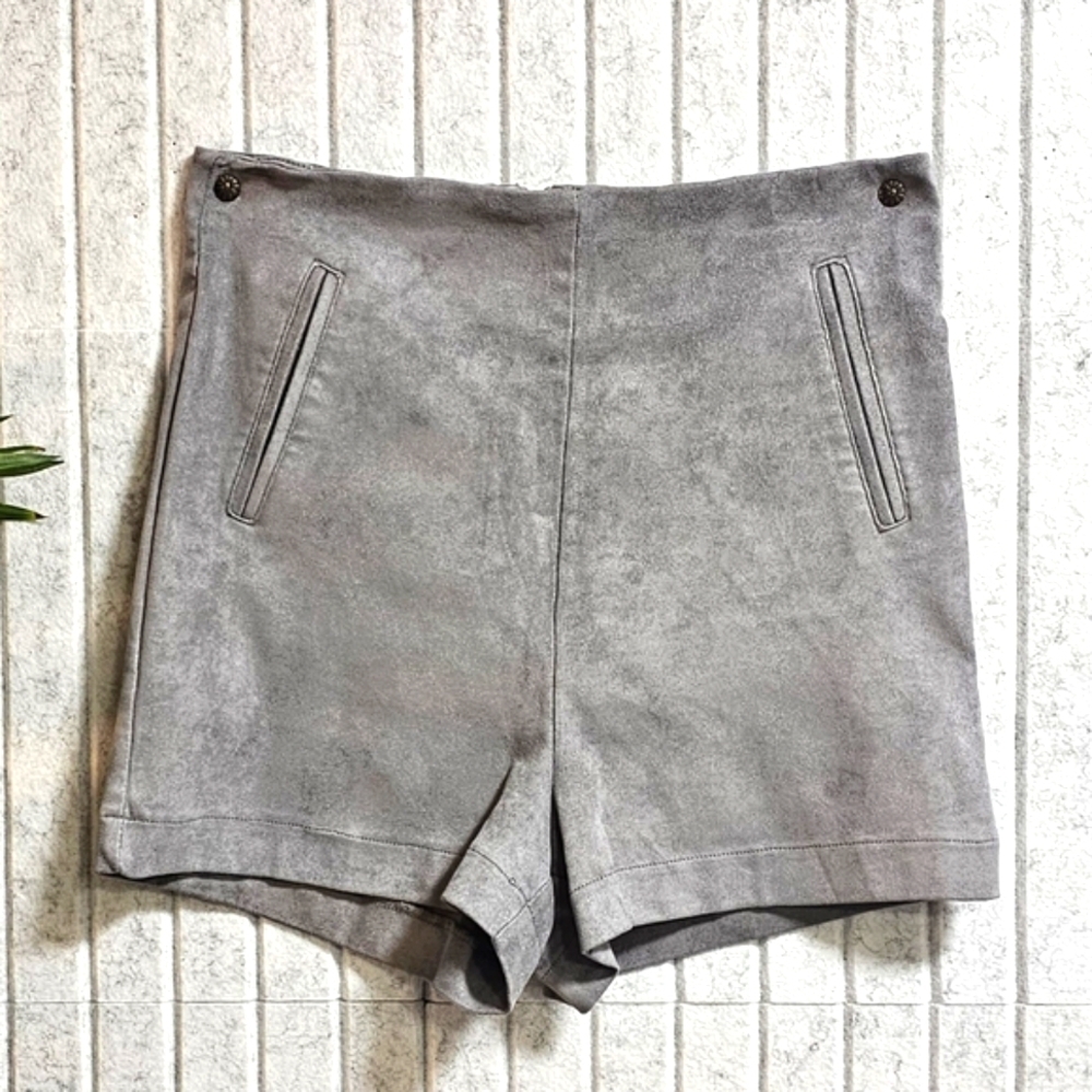 HAVE Gray Faux Suede Shorts Size Small High Waist Zipper Back Pockets Chic